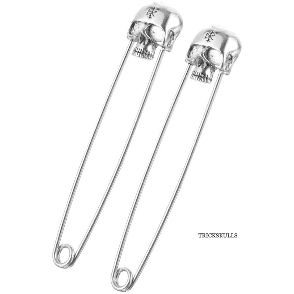 (2) Skull Head Large Safety Pins Clothing Utility Crafts DIY Punk Gothic Skulls